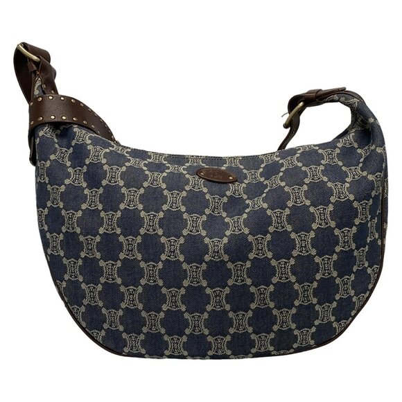 CELINE Paris Macadam Navy Cream Dark Brown Shoulder Bag 601-072325 - Picture 1 of 14